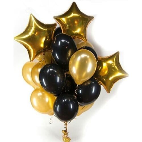 13pcs/lot 12 inch Pearl Black Gold Latex Balloons With 18 inch Gold Star Wedding Birthday Party Decor Inflatable Air Ball Supply