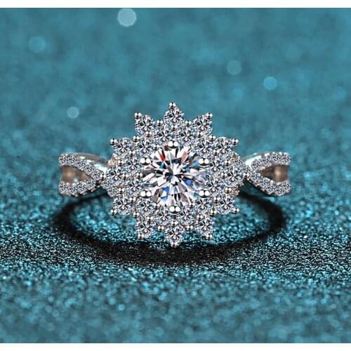 Moissanite Single Drill Ring Passed Diamond Test Stone 925 Sterling Silve Lotus Flower Shape Ring 0.5CT Fashion Wedding Jewelry