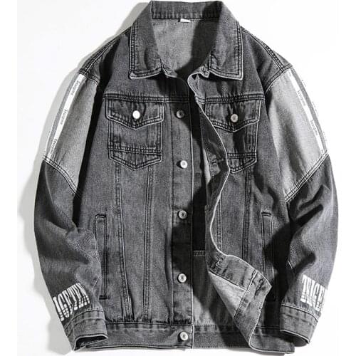 2020 large size new denim clothing mens autumn printed letter denim jacket male youth loose stitching blue denim jacket male