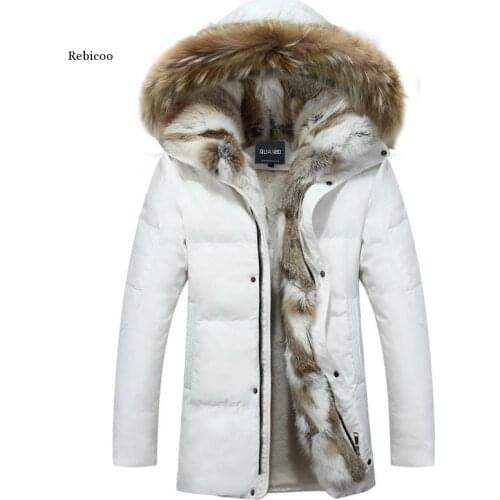 Mens and Womens Leisure Down Jacket Winter Thick Hood Detached Warm Waterproof Big Raccoon Fur Collar