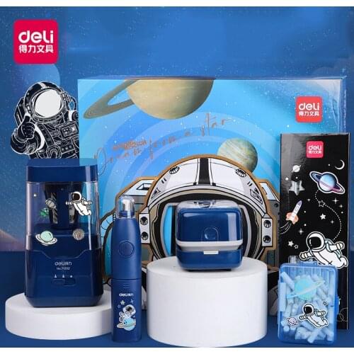 Deli 5Pcs/Set Electric Stationery Set Automatic Pencil Sharpener Electric Eraser Mechanical Cleaner For Kids Children Art School