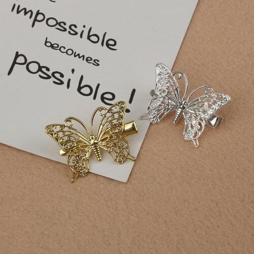 New Fashion Woman Girl Hairpins Hair Accessories Vintage Metal Gold Silver Flower Piece Tongue Iron Hair Clip Hairband Barrette