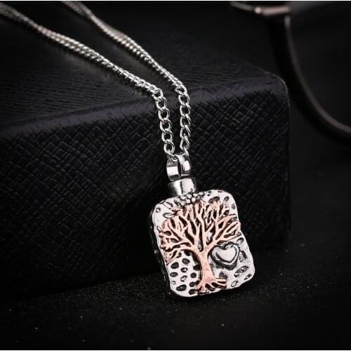New Urn Cremation Jewelry with Silver Plated Tree of Life Pattern Memorial Ash Keepsake Cremation Pendant Necklace