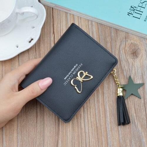 New Ladies Small Wallet Short Tassel Side Zipper Coin Purse Women 2 Folding Fashion Simple Korean Cute Wallet