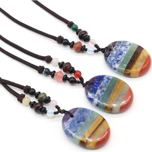 Natural Agates Pendant Necklace Oval Shape Exquisite Pendant Necklace for Women Jewelry Best Gift Length 70cm Size 30x40mm