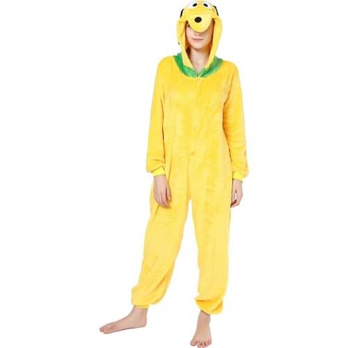 Yellow Dog Kigurumi Onesie Adult Women Animal Pajamas Suit Flannel Warm Soft Sleepwear Onepiece Winter Warm Pijama Cosplay