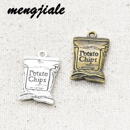 5pcs Wholesale Two Color Potato Chips Charms Alloy Metal Food Pendants For DIY Handmade Jewelry Accessories Making 25*16mm