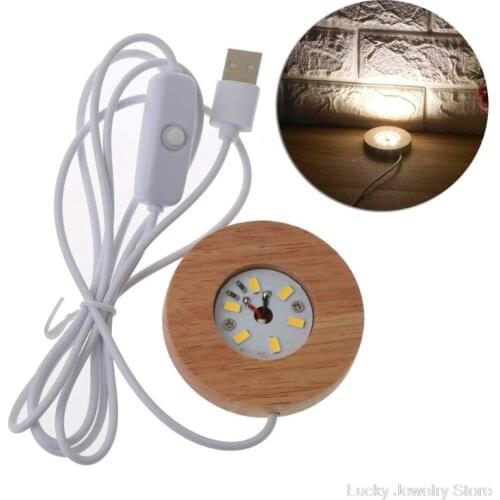 Resin Art Mini Thin LED Wood Display Base Resin Display Round Wooden Night Base Resin Ornament Stand J29 21 Dropshipping