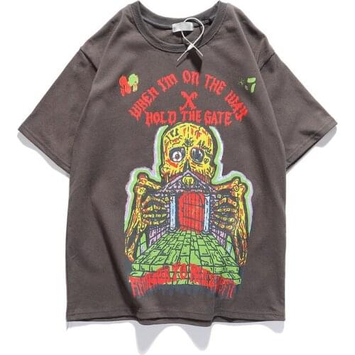 Kanye West Skull Print Loose Casual Men Women Tshirts Harajuku Oversize O Neck Short Sleeve Hip Hop T Shirt Streetwear Tops Tees