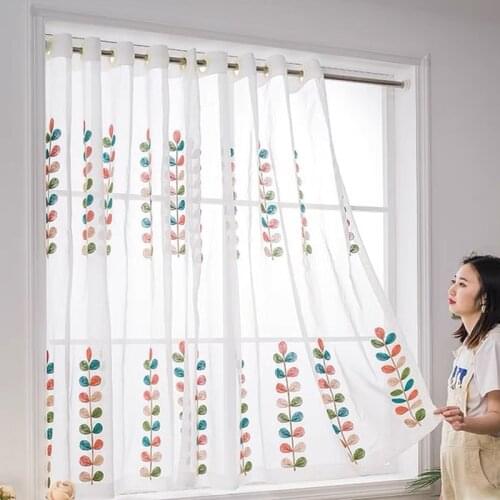 CDIY Modern Embroidered Sheer Short Curtains for Living Room Bedroom Elegant Yarn Curtains White Voile Curtains Panel