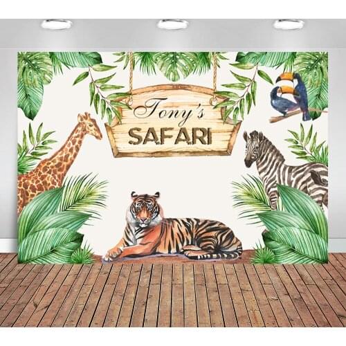 Tiger Giraffe Zebra Safari Backdrop Jungle Birthday Party Backgrounds for Photo Studio Cartoon Vinyl 7x5FT