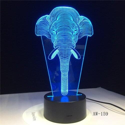 Amazing 3d Illusion Elephant Lamp LED Night Lights with 7 Colors Lamp as Home Decoration Cute Gifts for Boys Girls AW-159