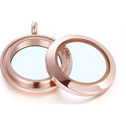 Waterproof 30mm PVD Rose Gold 316L Stainless Steel Twist or Screw Glass Locket Pendant Necklace Floating Charms DIY Jewelry