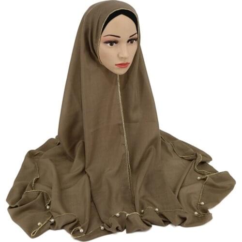 High quality cotton viscose scarf hijab Bottom Chain pearl fashion women scarf