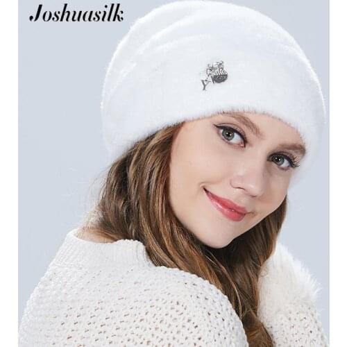 Joshuasilk winter woman hat Soft and delicate decoration fashion Faux fur and angora rabbits For Girls