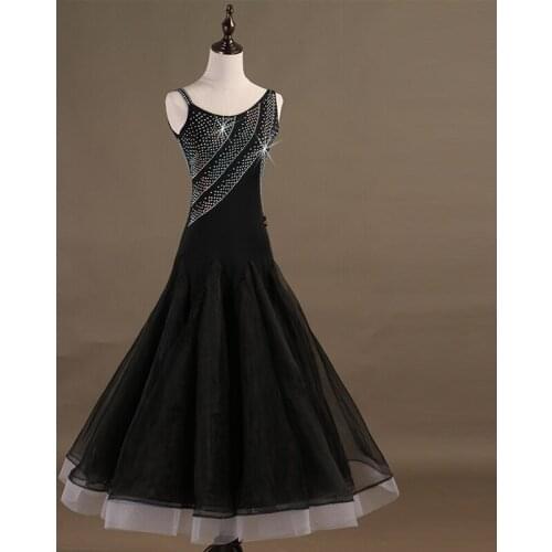 Ballroom Dance Dresses short Sleeve foxtrot Dancing Skirt Women Stage Waltz Ballroom Dress black MQ078