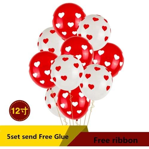 10Pcs 12inch Red White Heart Latex Balloons Romantic Valentines Day Propose Wedding Party Decoration Love Balloons Air Globos