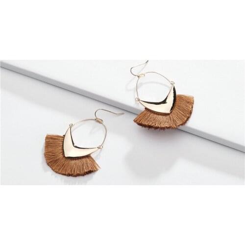 2020 new Handmade arrow alloy triangle fanshaped multicolor tassel drop earring women