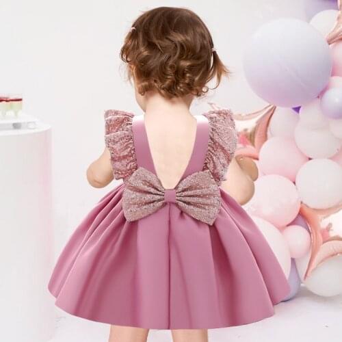 2021 Newborn Dress 1st Birthday Dress For Baby Girl Clothes Bow Princess Baptism Dresses Sequin Party Dress Evening Backless