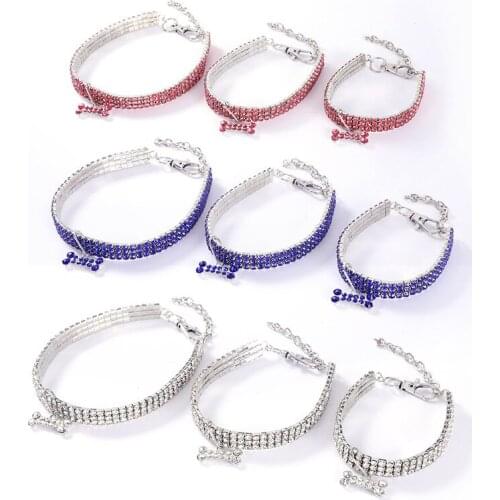 25PCS / LOT Pet Collar Pet Necklace Dog Chain Cat Crystal Collar Pet Supplies Small Dog Jewelry Tag