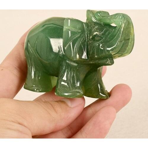 3.8cm Elephant Statue Hand Carved Artificial Green Aventurine Jade Stone Elephant Statue Decoration Crafts Home Decor