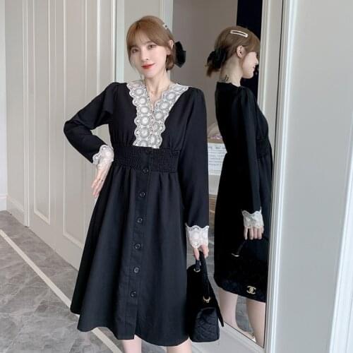 323# Maternity Clothes Spring Autumn V Neck Long Sleeve Plus Size Loose Stylish Dress for Pregnant Women Mom Dress