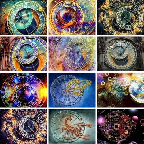 Huacan 5d Diy Diamond Painting Clock Full Square/round Diamond Embroidery Mosaic Fantasy Constellations Home Decor