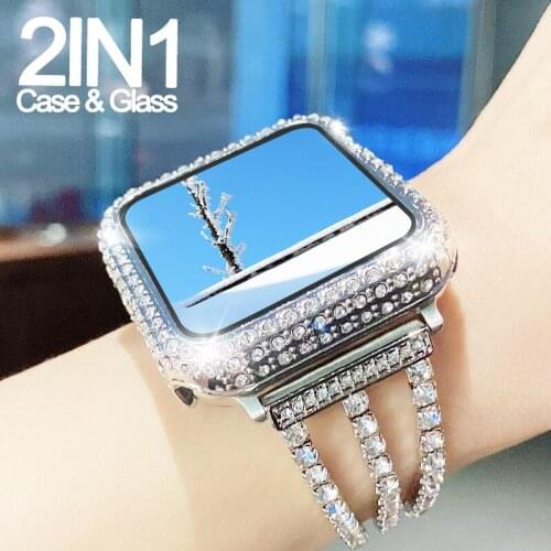 Diamond Cover For Iwatch SE 6 40mm 44mm watch accessories Bumper Protective Case for Apple Watch Series 6 SE 5 4 3 2 1 38MM 42MM