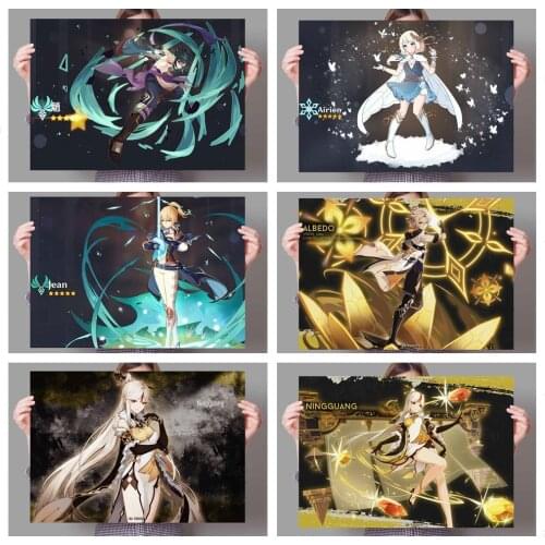 WTQ Anime Genshin Impact Game Poster Retro Poster Canvas Painting Anime Posters Wall Decor Poster Wall Art Picture Home Decor