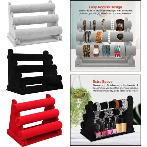 3Tier Velvet Jewelry Bracelet Watch Bangle Display Holder Stand Necklace Bangle Storage Organizer