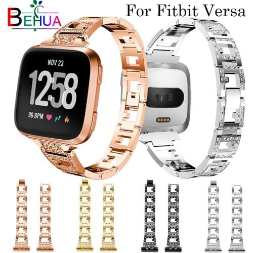 Crystal Smart Watch Band for Fitbit Versa watch Replace fashion luxury Stainless Steel Wristband Strap band Bracelet Accessories