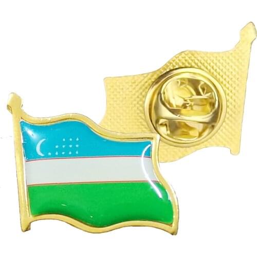 Uzbekistan Flag Brooch Enamel Pins Electroplated Gold Badge Collar/Lapel Decorate Accessories