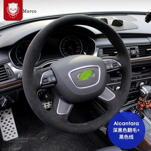 Real Alcantara suede for Audi S3 S5 S7 A5 A5 A7 S6 Audi TT R8 Q3 Q5 Q6 Q7 steering wheel cover grip interior car accessories