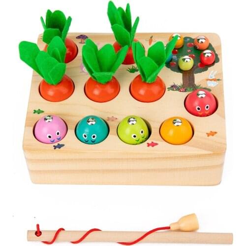 Wooden Toys Baby Montessori Toy Pull Carrot Shape Matching Size Cognize Early Learning Toys Montessori Educational Toys For Baby