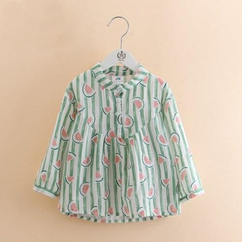 2021 Spring New Arrival Kids Clothing Children Mandarin Collar Baby Girls Watermelon Print Stripe Long Sleeve Blouses Shirt Tops