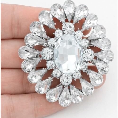 DHL FEDEX FREE SHIPPING Silver Color Big Glass Crystal Wedding Brooch Wholesale Cheap Jewelry Brooch Pins