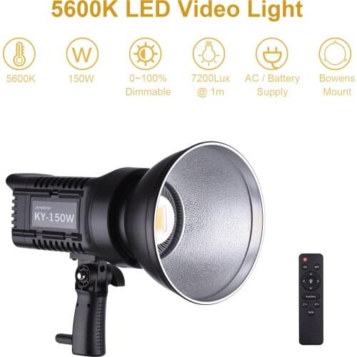 Andoer LED Video Light Studio Portrait Lamp 150W Daylight 5600K CRI93+ TCLI95+ 16000LM Brightness Dimmable Bowens Mount