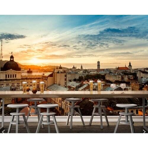 Houses Sunrises and sunsets Roof city Building wallpaper,papel de parede,living room kitchen wall paper home decor papel mural