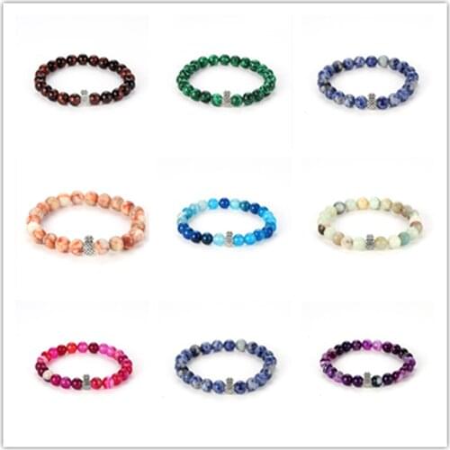 FYJS Unique Jewelry Silver Plated Pineapple Connect 8 mm Round Beads Many Color Crystal Stone Stretchy Bracelet