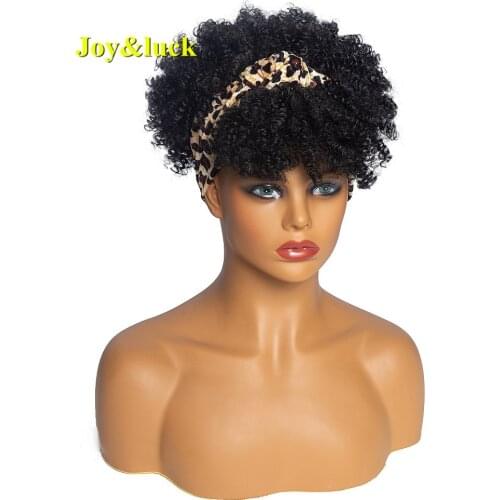 Joy&luck Headband Wig Synthetic Turban Hair Wigs for African Women Kinky Culry Leopard Wrap and Hair Linked Together Hair Wigs