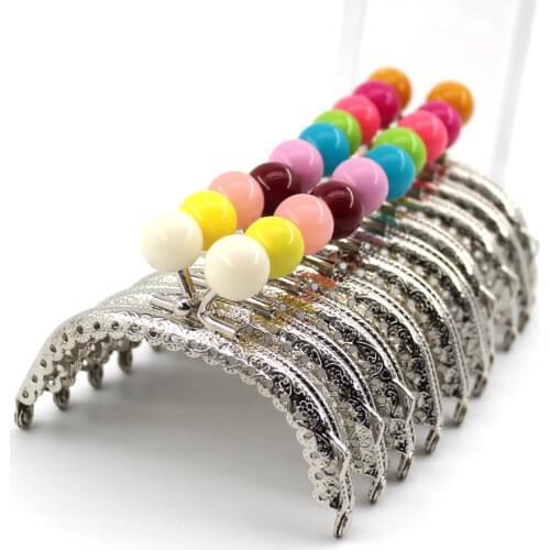 KISSDIY 10PCS 8.5cm Small Candy Bead Metal Purse Frame Arc Embossed Silver Lace Coin Purse Frame Kiss Clasp Accessory Wholesale