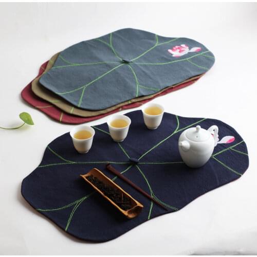 Chinese cotton and linen Japanese dry-bubble lotus tea towels Chinese retro tablecloth tea seats coasters embroidery tea seats