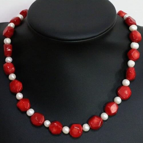 Classic Popular Red Natural Irregular Coral 9-13mm Hot Sale White Pearl Spacer Beads Unique Design Women Necklace 18inch B1448