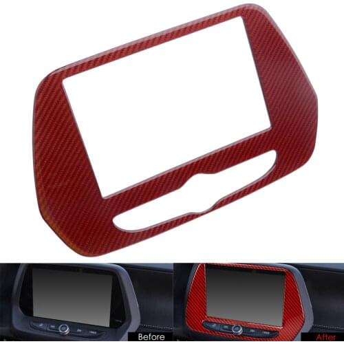 Red Carbon Fiber Radio Screen Navigation Panel Cover Trim fit for Chevrolet Camaro 2016 2017 2018 2019 2020