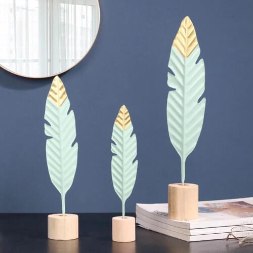 Creative Nordic Wooden Base Iron Feather Living Room Bedroom Decor Ornament Art Gift Feather Ornament Fashion Christmas Home Dec