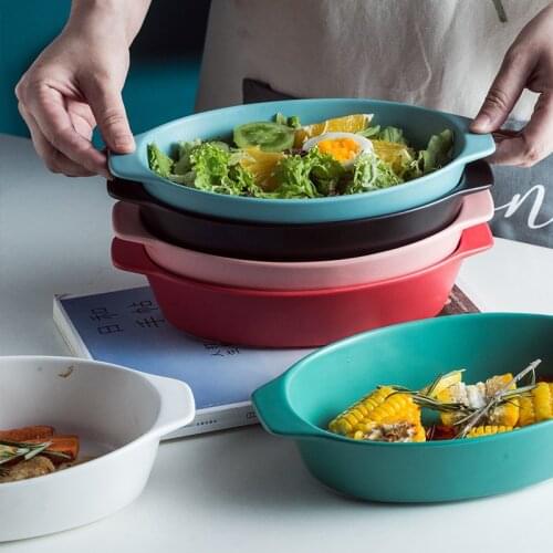 Kitchen Baking Tray With Handle Baking Pan Bread Pan Salad Bowl Cake Pans Baking Dish Ceramic Bakeware Lasagna Rectangle