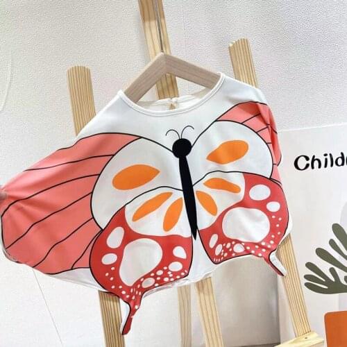2021 summer T-shirt new childrens clothing girls cartoon butterfly fashion short-sleeved bat shirt cute casual clothing
