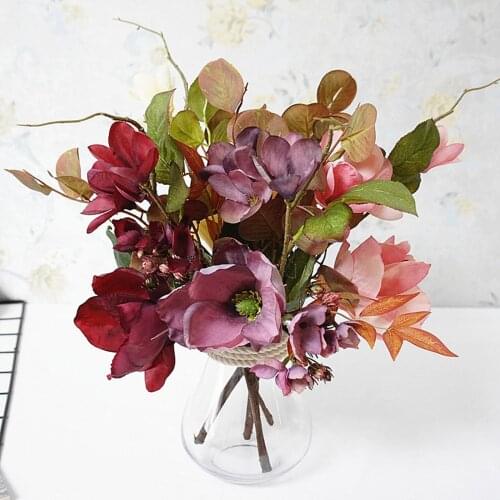 Small Branch Silk Flowers Autumn Simulation Bouquet Magnolia Home Decoration Orchid Flower Wedding Craft Retro Decor