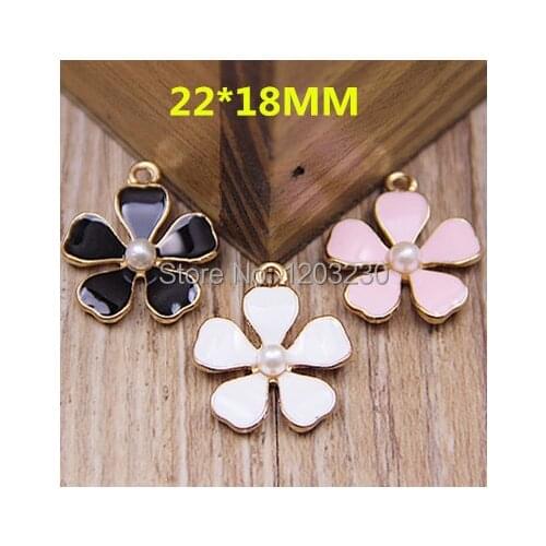 Alloy drop oil metal gold tone plated flowers shape jewelry finding 50pcs mix pearl charms pendant diy necklace/key chain making