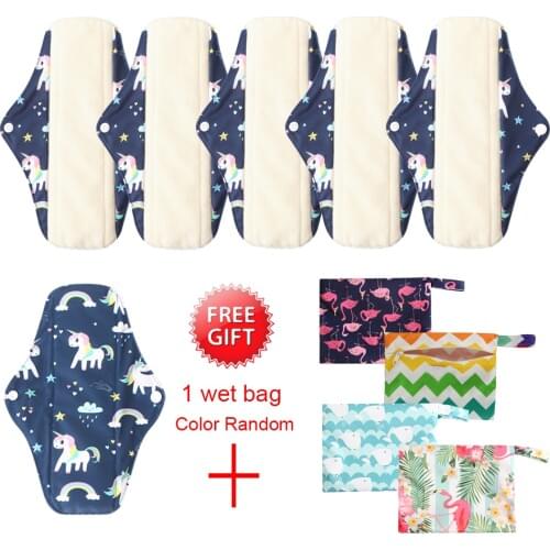 Ohbabyka Reusable Pads Bamboo Fiber Sanitary Pads Mama Menstrual Cotton Pads Washable Healthy Women Panty Liner 6Pack+1Wet Bag